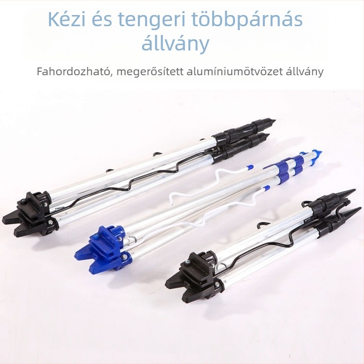 Háromlábú horgászbot tartó, összecsukható, alumíniumötvözet, többirányú forgás