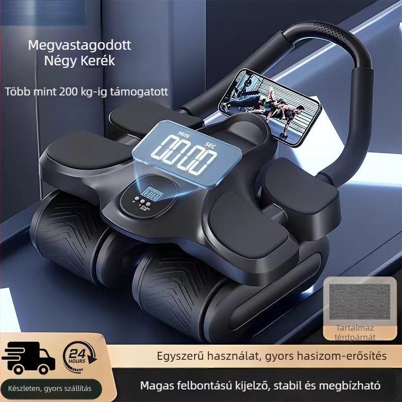 Négykerekű hasizom-görgő automatikus visszapattanással – férfiak és nők számára, otthoni használatra, súly 2,5 kg, Modell 464