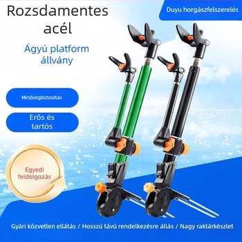Rozsdamentes acélból készült többirányú horgászbot-tartó talajba süllyeszthető alap, összecsukható, kettős használatú állvány székhez és dobozhoz.