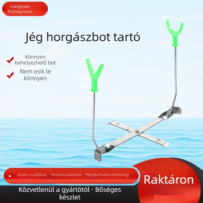 Összecsukható jéghorgász tartó, hordozható fém állvány két fejjel