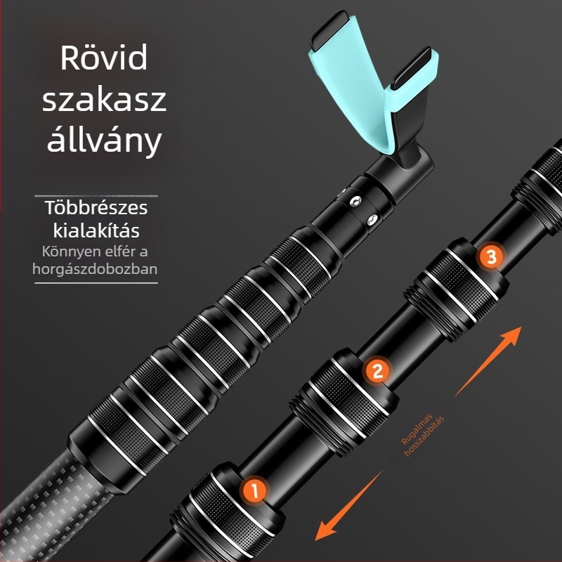 Black King Kong rövid csuklós szénszálas horgászbot-tartó, 2,1 m, ultrakönnyű és merev, tartó a felszerelésdobozhoz és a horgászszékhez