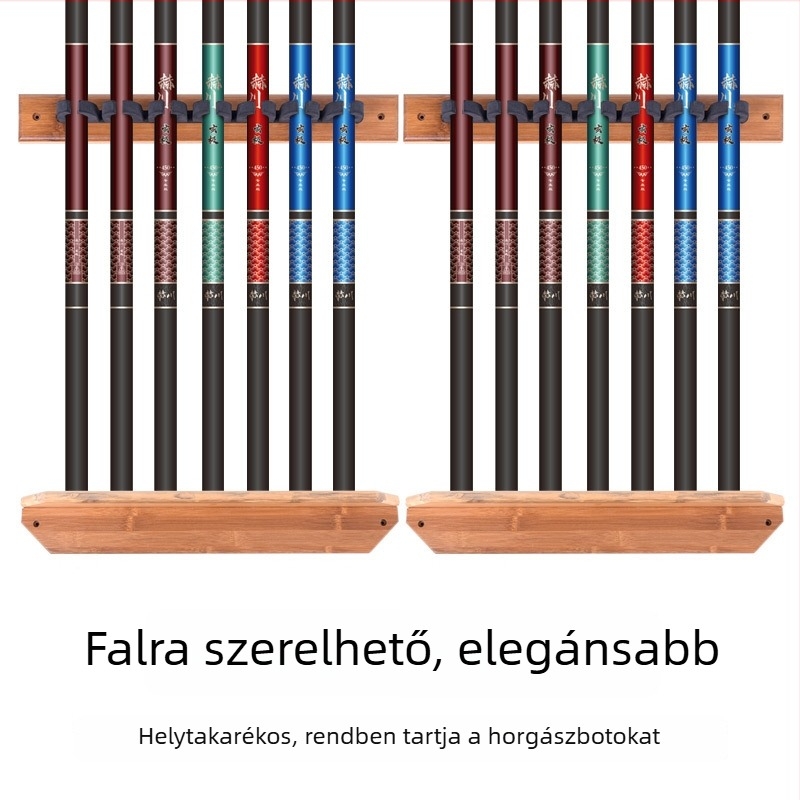 Fali horgászbot-kiállító állvány, függőleges, tartó több lyukkal, 7 vagy 10 rekesz