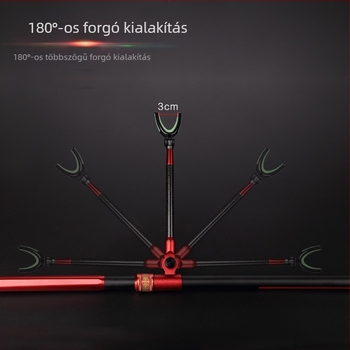 Szénszálas horgászbot-tartó állvány, állítható hosszúság 2,1–2,7 m, összecsukható és levehető, többirányú forgatás, horgászszék tartó