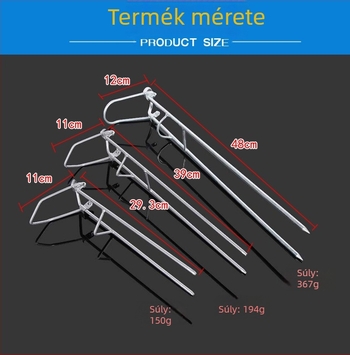 Kiterjeszthető, vastag fém horgászbot-tartó földbe szúrásal, összecsukható, többirányú forgatással