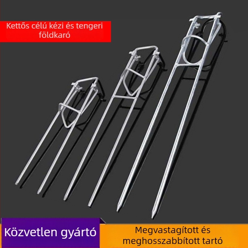 Kiterjeszthető, vastag fém horgászbot-tartó földbe szúrásal, összecsukható, többirányú forgatással