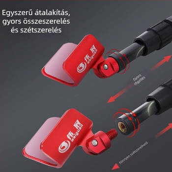Univerzális alumíniumötvözetű tartófej automatikus visszatéréssel, többirányú forgatással, összecsukható; kompatibilis elülső villával és tartozék rögzítéséhez