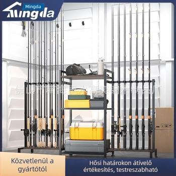 Többszintű horgászbot-tároló állvány, rozsdamentes acél, kettős használat, forgatható, nem összecsukható