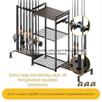 Többszintű horgászbot-tároló állvány, rozsdamentes acél, kettős használat, forgatható, nem összecsukható