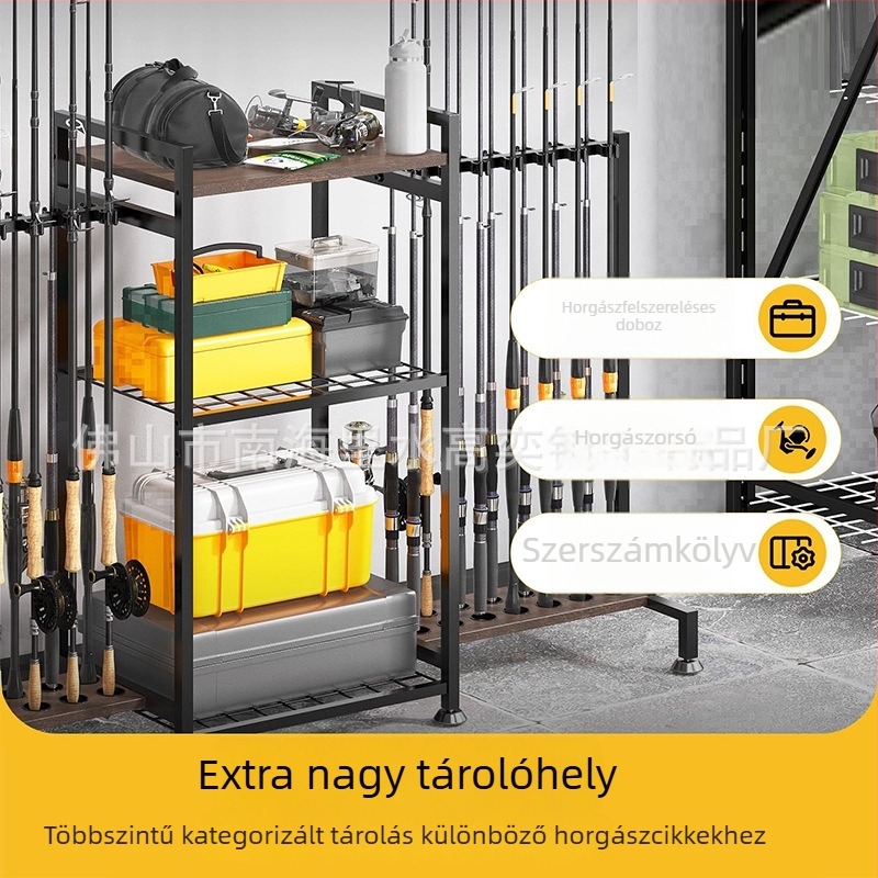 Többszintű horgászbot-tároló állvány, rozsdamentes acél, kettős használat, forgatható, nem összecsukható