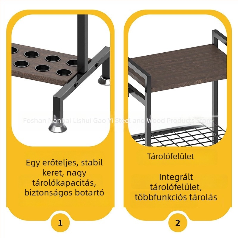 Többszintű horgászbot-tároló állvány, rozsdamentes acél, kettős használat, forgatható, nem összecsukható