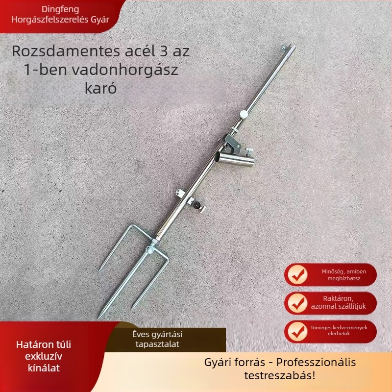 Rozsdamentes acélból készült három az egyben földi horgászállvány etetőtálcával és bot tartóval