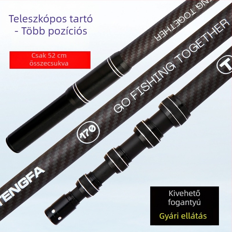 Szénszálas horgászbot-tartó, 52 cm-es ultra rövid szakasz, könnyű és erős, kettős funkciójú tartó