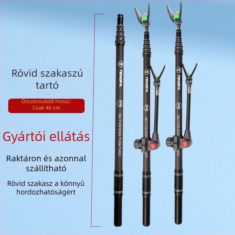 Szénszálas horgászbot-tartó, 52 cm-es ultra rövid szakasz, könnyű és erős, kettős funkciójú tartó