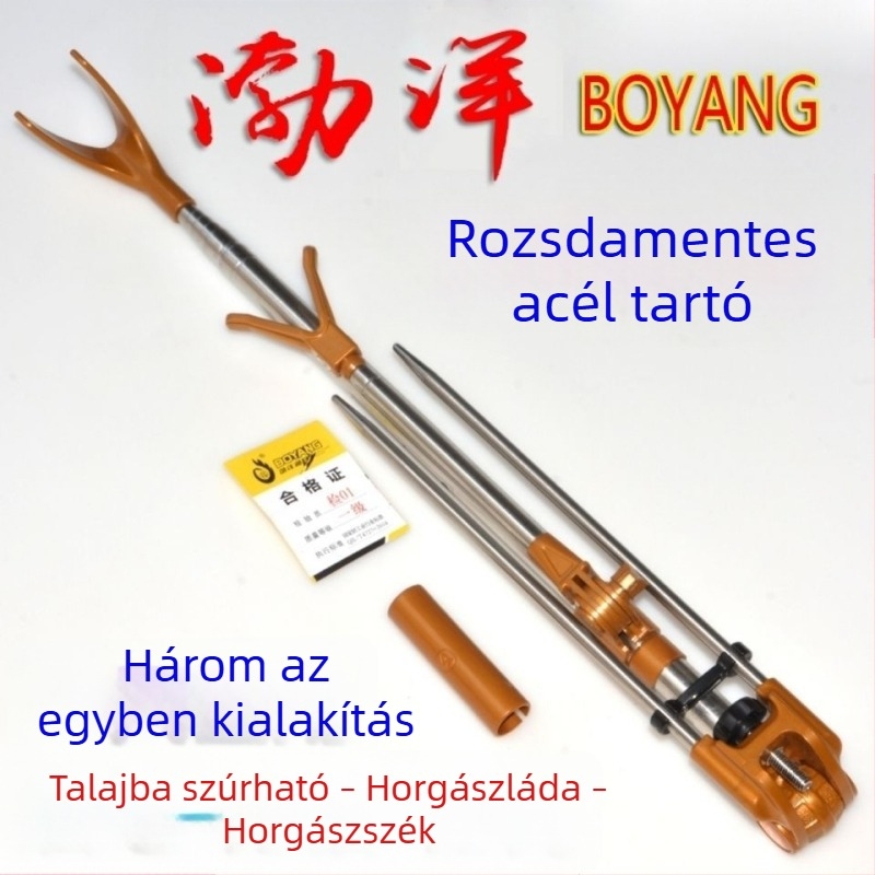 Bohai rozsdamentes acél toronyos tartó földön álló horgász dobozhoz és kettős funkciójú bottartó, 1.5-2.1 m