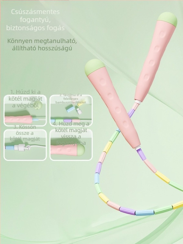 Gyermekeknek bambusz ugrókötél – állítható, PVC anyagú, alkalmas edzésre és iskolai sportokra