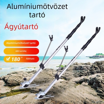 Alumíniumötvözetű horgászbot-tartó földbe szúrható talppal, magassága állítható 1,5–2,1 m