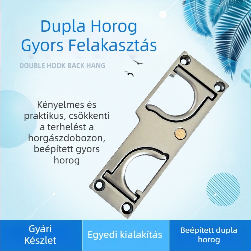Rozsdamentes acélból készült orsó-tartó kettős horgokkal, hátsó és oldalsó felakasztáshoz.