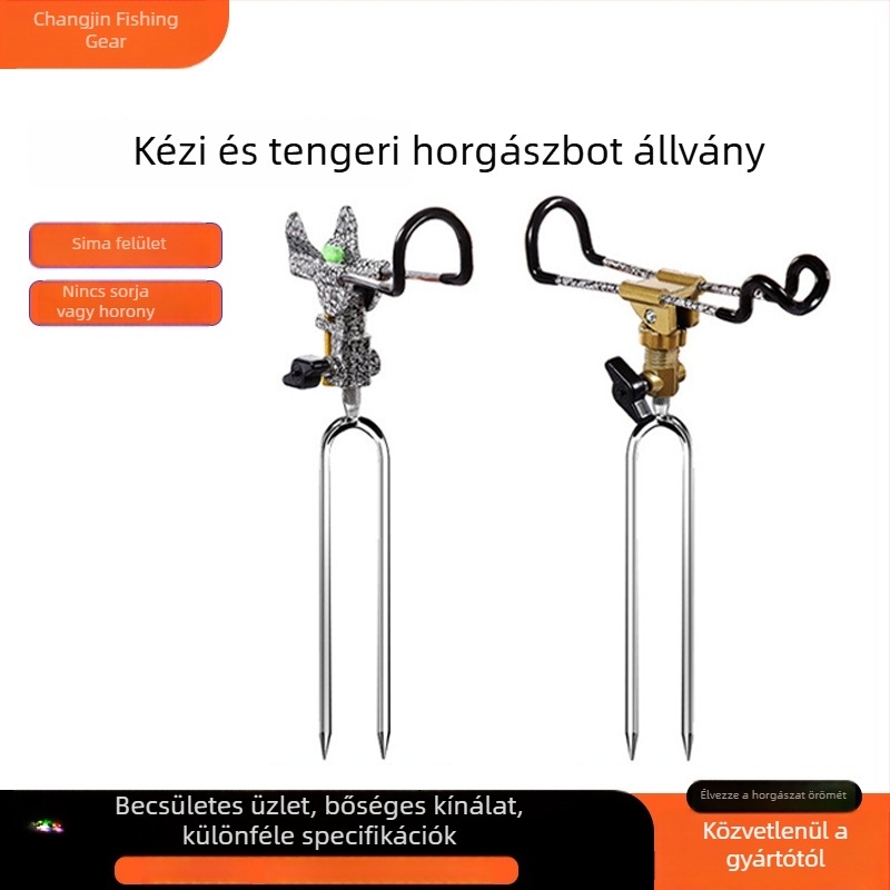 Fém horgászbot tartó talajra helyezhető, kettős használat tengeri és kézi botokhoz