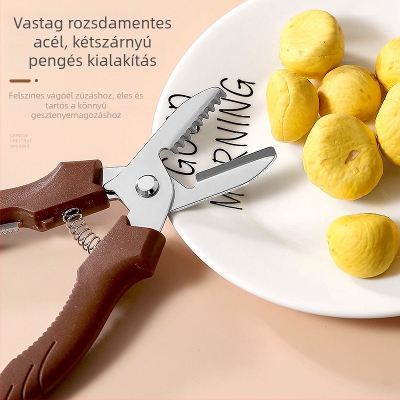 Gesztenyés kés és hámozó, rozsdamentes acélból, modern minimalista dizájn, 2020 nyarán megjelent