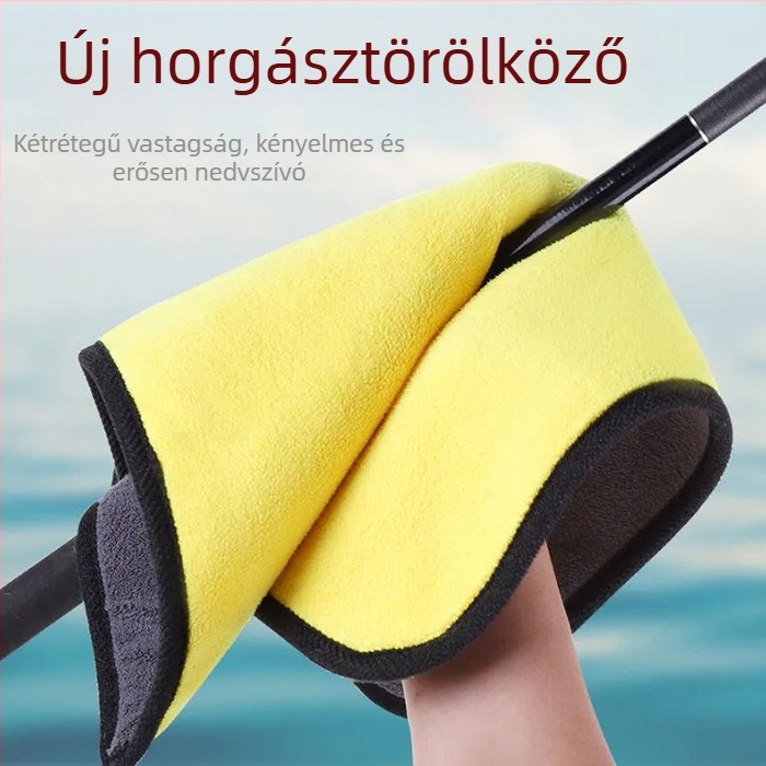 Vastagított horgász törölköző, víz- és kéztörlő, gyorsan száradó, nem tapad a csalira, kis méretű kiegészítő