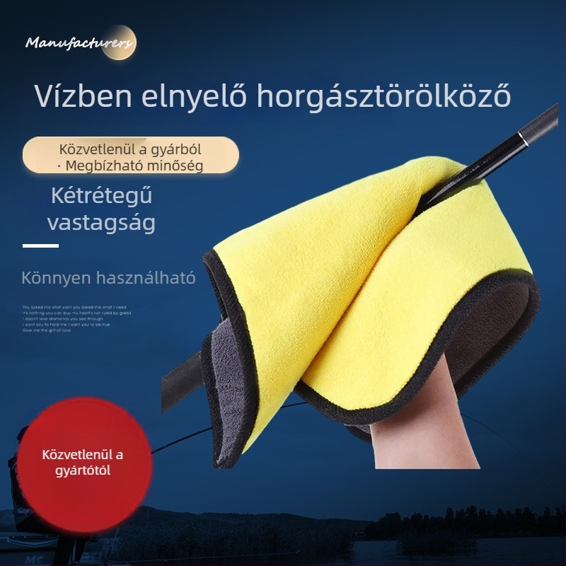 Vastagított horgász törölköző, víz- és kéztörlő, gyorsan száradó, nem tapad a csalira, kis méretű kiegészítő