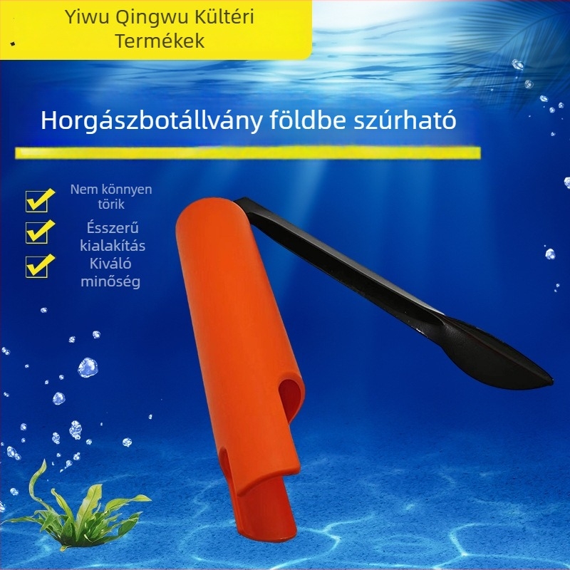 Összecsukható fém talajba szúrható horgászbot-tartó, többirányú forgással