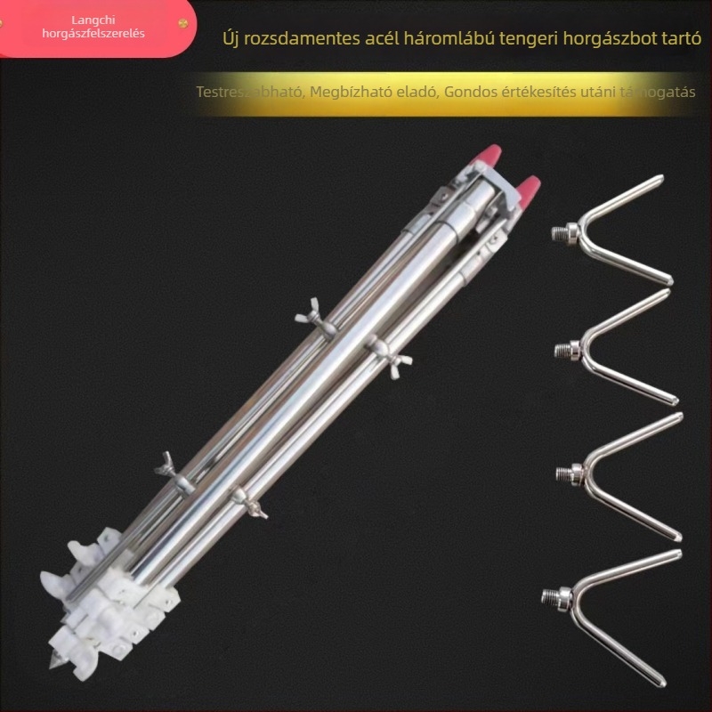 Új rozsdamentes acélból készült teleszkópos háromlábú állvány tengeri horgászathoz, riasztó tartóval