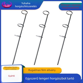 Fémes talajba szúrható horgászbot-tartó, egylábú villa, dupla gyűrű és kerek gyűrű
