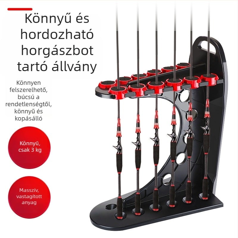 C-típusú horgászbot-kiállító állvány ABS műanyagból, 12 rekeszes bottartó