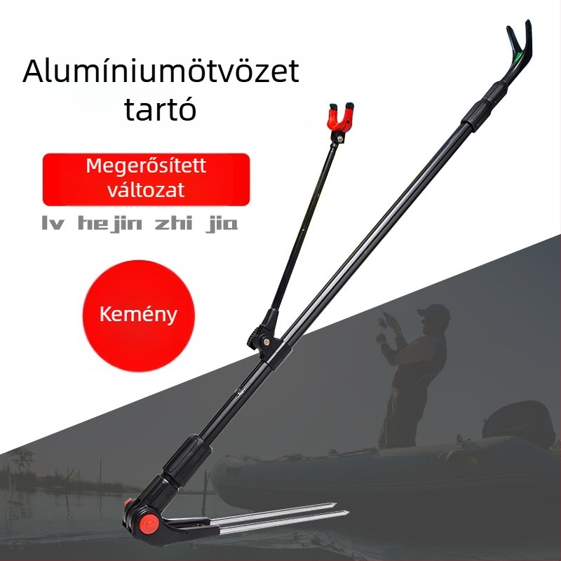 Teleszkópos alumínium horgászbot-tartó talajba szúrható állvánnyal és többirányú forgatással