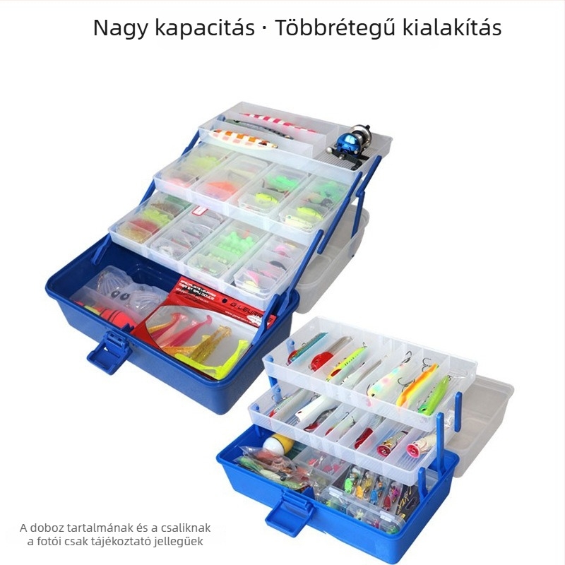 3- vagy 4 rétegű horgász kellék doboz, hordozható műanyag csalihorgász doboz, nagy kapacitású tengeri horgászfelszerelés