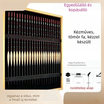 Fából készült kiállító polc horgászfelszereléshez