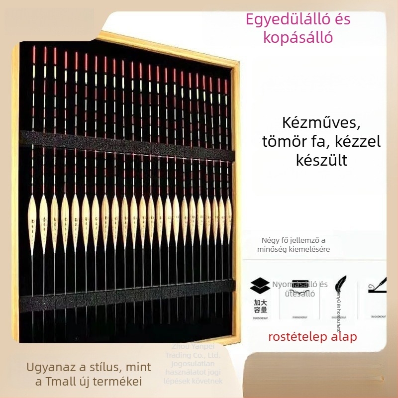 Fából készült kiállító polc horgászfelszereléshez