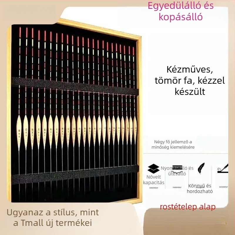 Fából készült kiállító polc horgászfelszereléshez