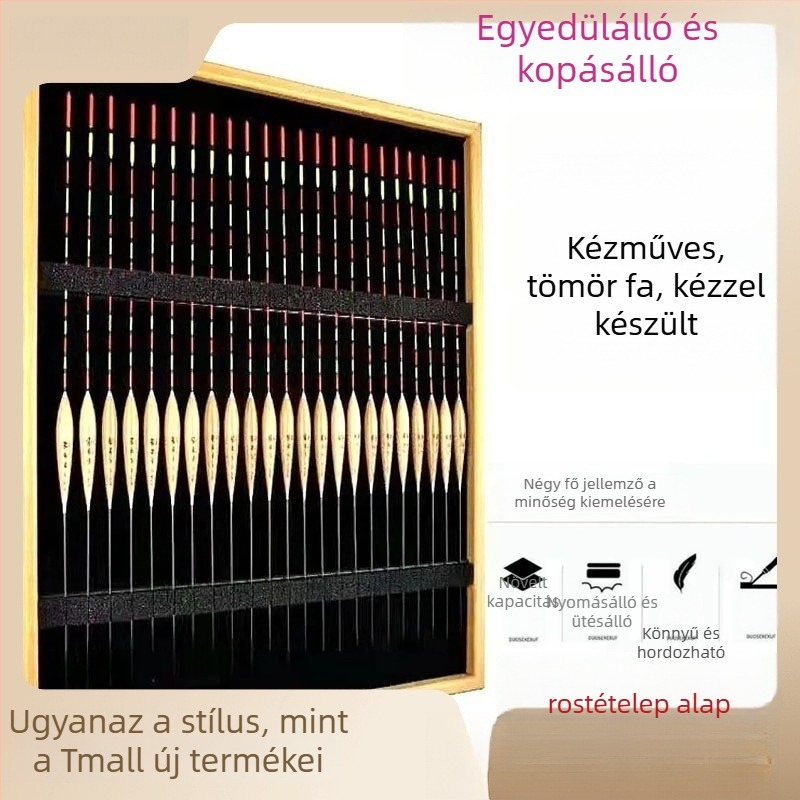 Fából készült kiállító polc horgászfelszereléshez