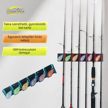 Falihoz szerelhető, többfunkciós horgászbot-kiállító állvány, egy darabból készült, gyorszáras dizájn