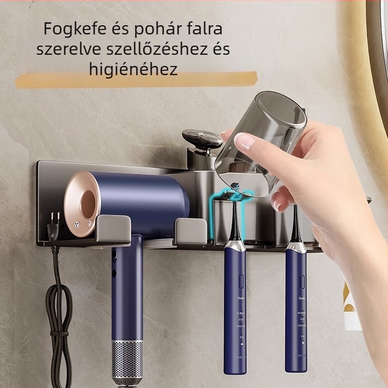 Lejia Fogkefetartó és tároló, falra szerelhető, fúrás nélkül, Space alumínium