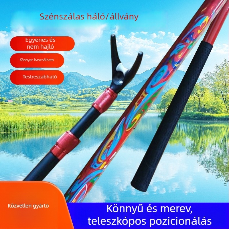 Szénszálas horgászbot tartó és állvány, könnyű, többfunkciós, doboz és hálóoszlop kíséretében