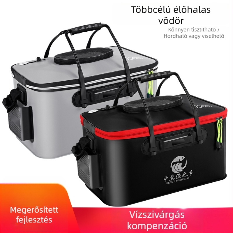 Összecsukható EVA halászkanna, megerősített, többször funkciójú élőhalas doboz, kapacitás 45-80