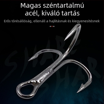 ShareShark Magas széntartalmú acélból készült horgok, háromhorgos készlet, három ankerrel, recézett csúcsok