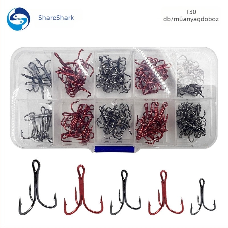 ShareShark Magas széntartalmú acélból készült horgok, háromhorgos készlet, három ankerrel, recézett csúcsok