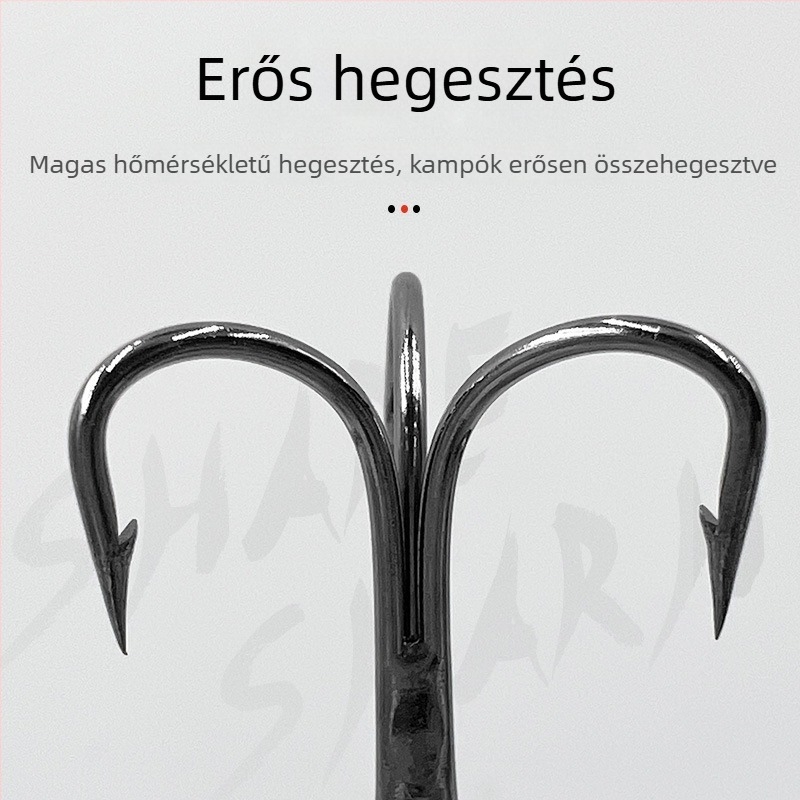 ShareShark Magas széntartalmú acélból készült horgok, háromhorgos készlet, három ankerrel, recézett csúcsok