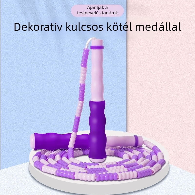 PVC ugrókötél gyerekeknek puha gyöngyökkel, állítható, csomómentes, alkalmas óvodástól középiskolai felvételi vizsgáig