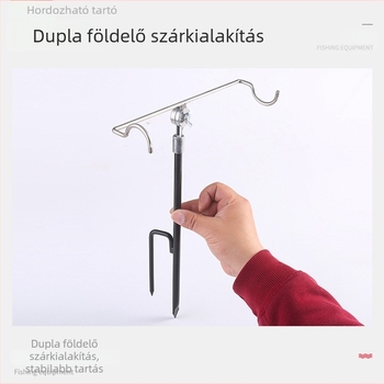 Rozsdamentes acélból készült talajba illeszthető horgászbot-tartó, többirányú forgatással, összecsukható tengeri állvány