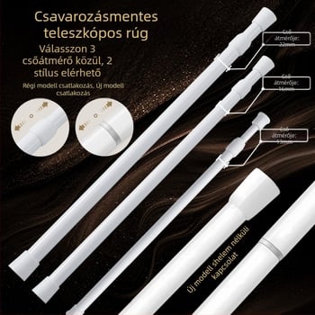 Fúrás nélküli teleszkópos ruhaszárító rúd; állítható hosszúságú vasból; ideális ruhaszárításra, ajtófüggönyhöz, szekrény-támaszhoz és fürdőszobához; modern minimalista stílus