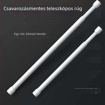Fúrás nélküli teleszkópos ruhaszárító rúd; állítható hosszúságú vasból; ideális ruhaszárításra, ajtófüggönyhöz, szekrény-támaszhoz és fürdőszobához; modern minimalista stílus