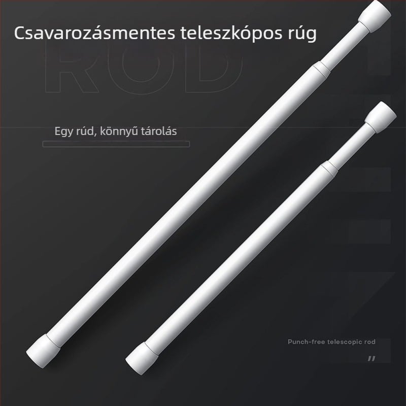 Fúrás nélküli teleszkópos ruhaszárító rúd; állítható hosszúságú vasból; ideális ruhaszárításra, ajtófüggönyhöz, szekrény-támaszhoz és fürdőszobához; modern minimalista stílus
