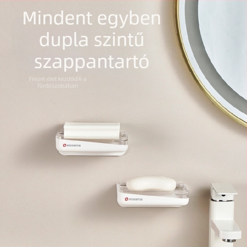 Ring Silver falra szerelhető fúrás nélküli szappantartó doboz, duplaszintű, műanyag