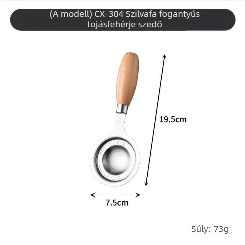 304 rozsdamentes acélból készült pürésítő fa fogantyúval, konyhai szita és tojásfehérje szeparátor, modern minimál stílus