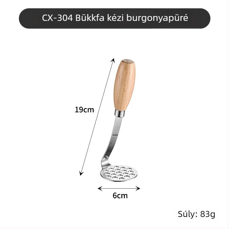 304 rozsdamentes acélból készült pürésítő fa fogantyúval, konyhai szita és tojásfehérje szeparátor, modern minimál stílus